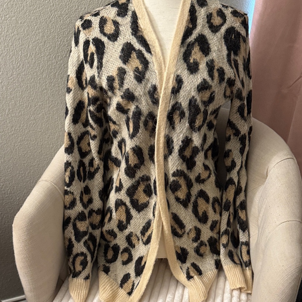 Witty Fox Leopard Sweater Open Cardigan Retro Look